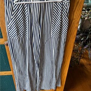 FRNCH Navy and White Striped Wide Leg Ankle Pants